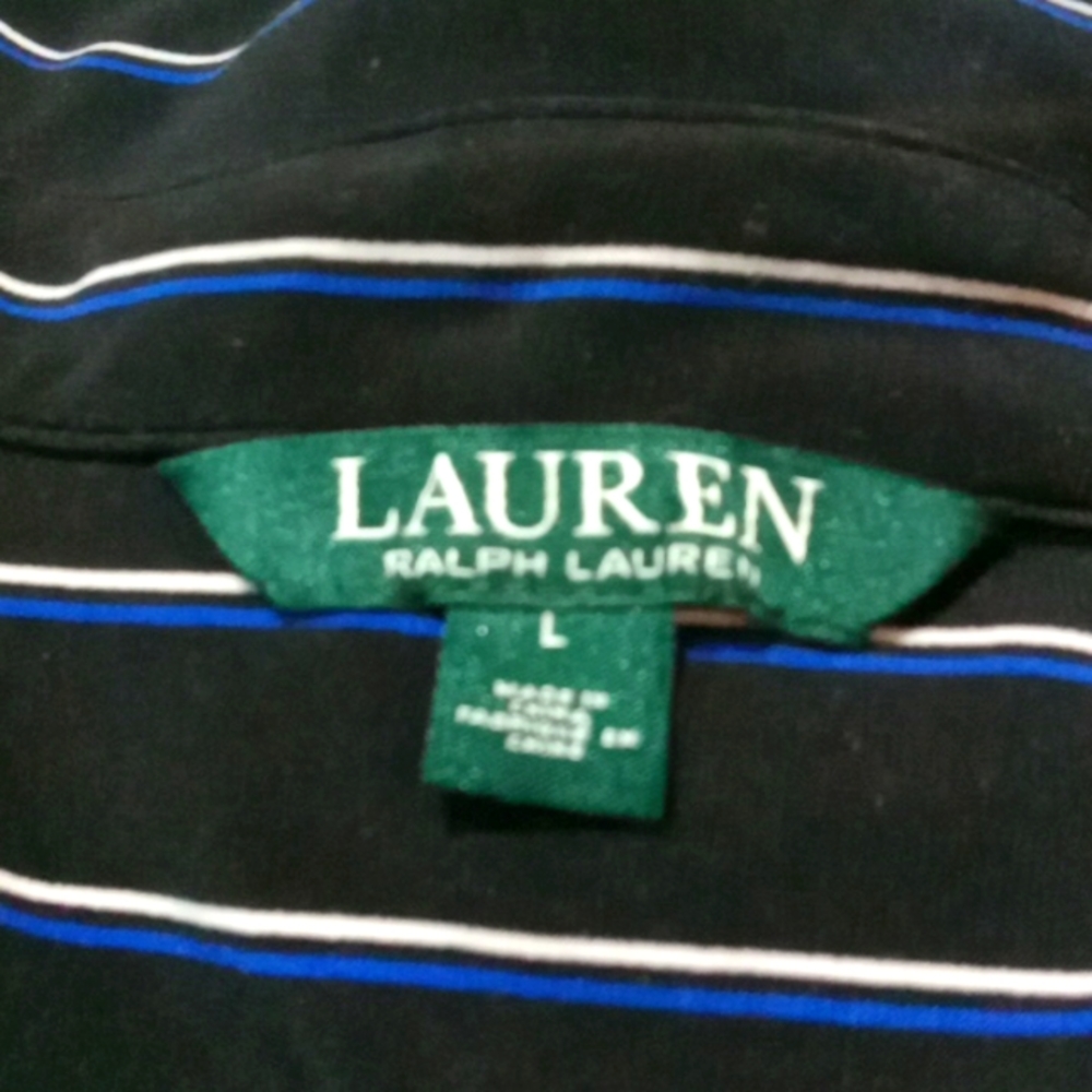 Ralph Lauren black with white and blue pinstripes maxi shirt dress!  size large
